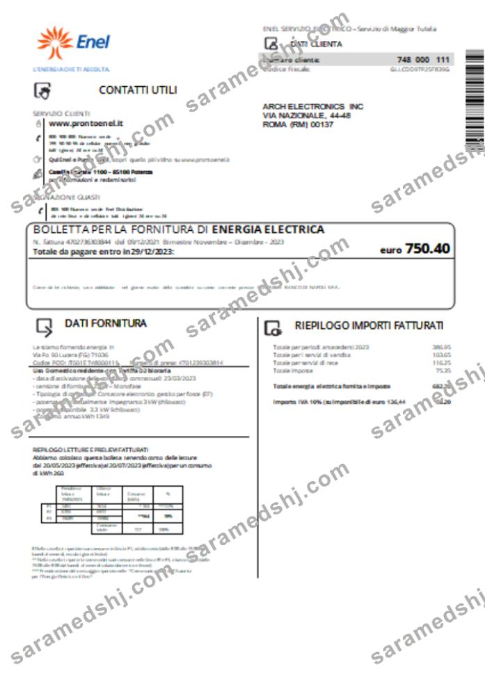 Enel electricity utility business bill, SCR